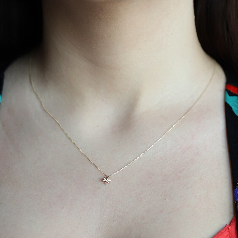 14 Ayar Sarı Altın Minimal Yusufçuk Kolye