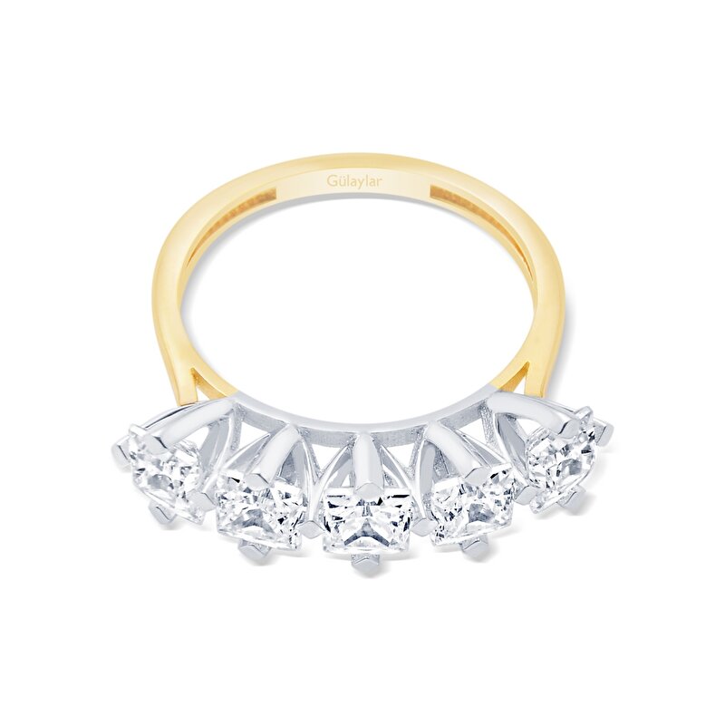 14 Ayar Sarı-Beyaz Altın Beştaş Yüzük