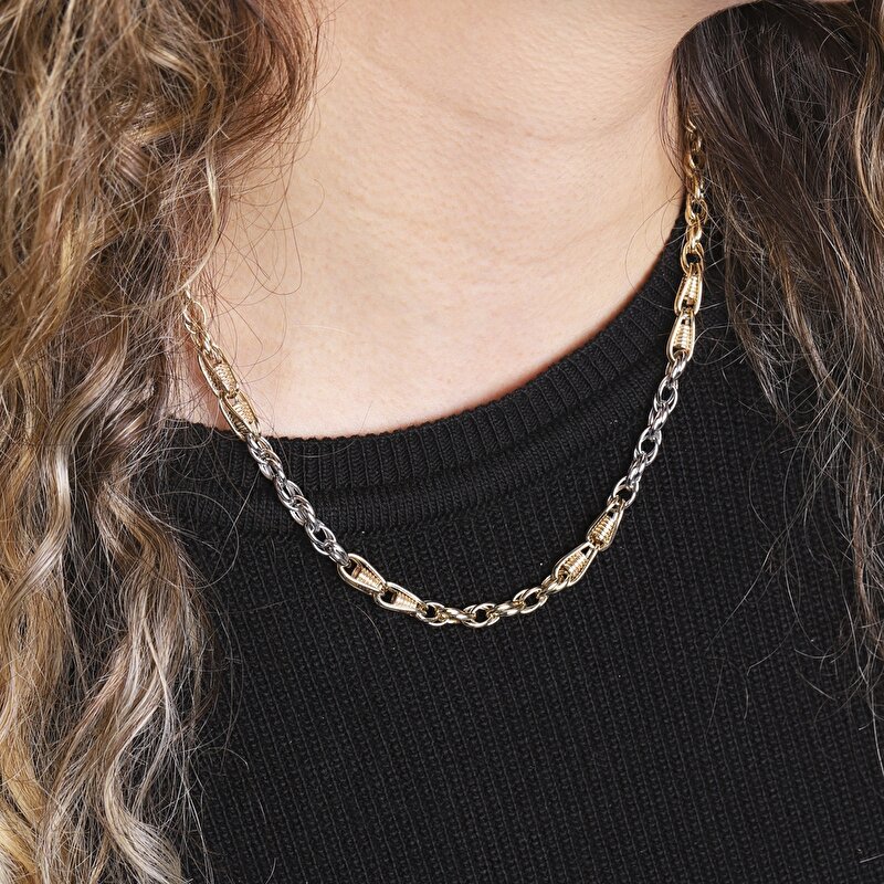 14 Ayar Sarı-Beyaz Altın Erkek Zincir