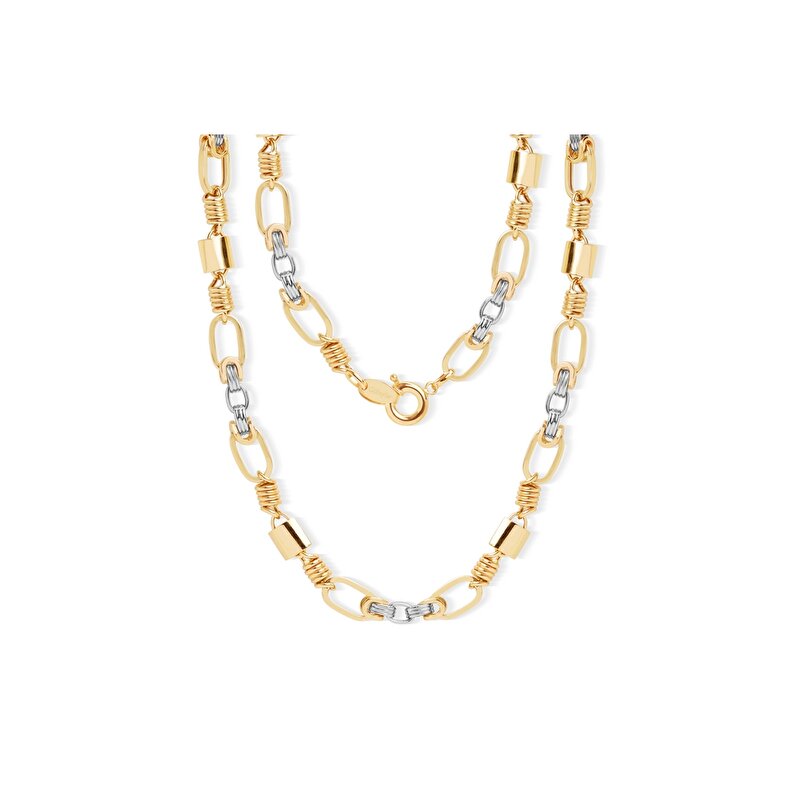 14 Ayar Sarı-Beyaz Altın Erkek Zincir