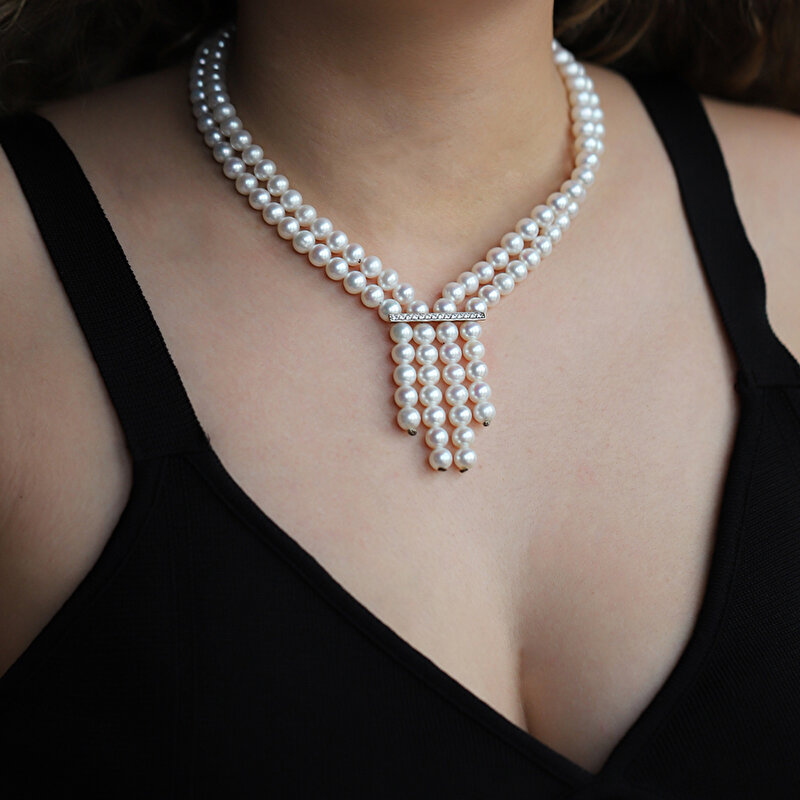 14 Ayar Sarı-Beyaz Altın İnci Gerdanlık