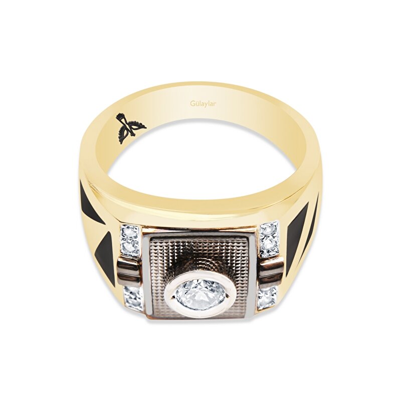 14 Ayar Sarı-Siyah Altın Erkek Yüzük