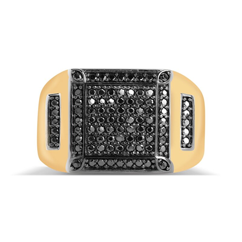 14 Ayar Sarı-Siyah Altın Taşlı Erkek Yüzük
