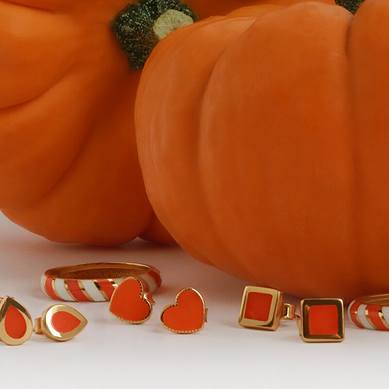 14 Ayar Turuncu Mineli Minimal Küpe