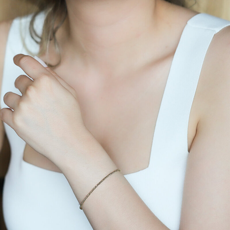 14 Ayar Beyaz-Sarı Altın Dorika Bilezik