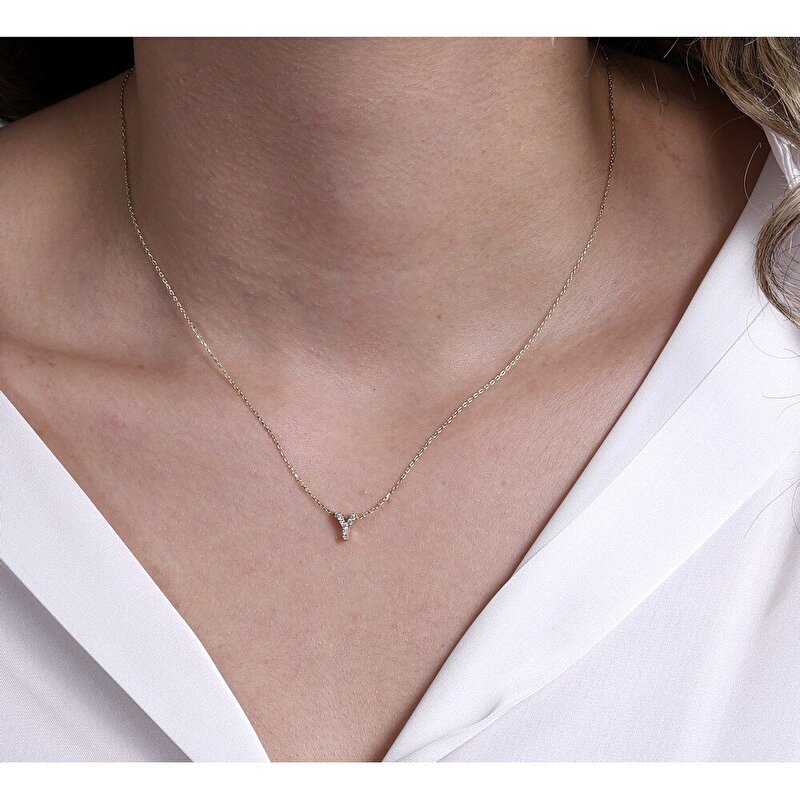 14 Ayar Sarı Altın Y Harf Kolye