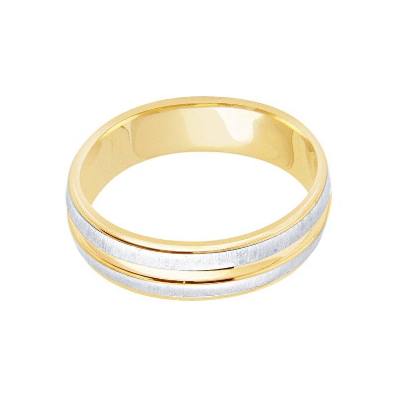 14 Ayar Sarı-Beyaz Altın Modern Alyans