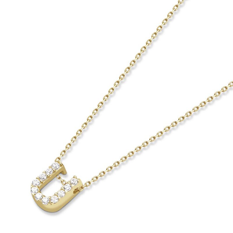 14 Ayar Sarı Altın U Harf Kolye