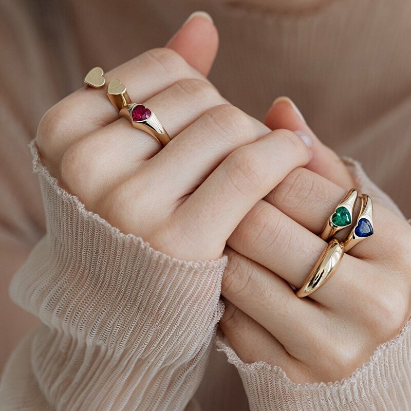 14 Ayar Sarı Altın Mavi Taşlı Yüzük