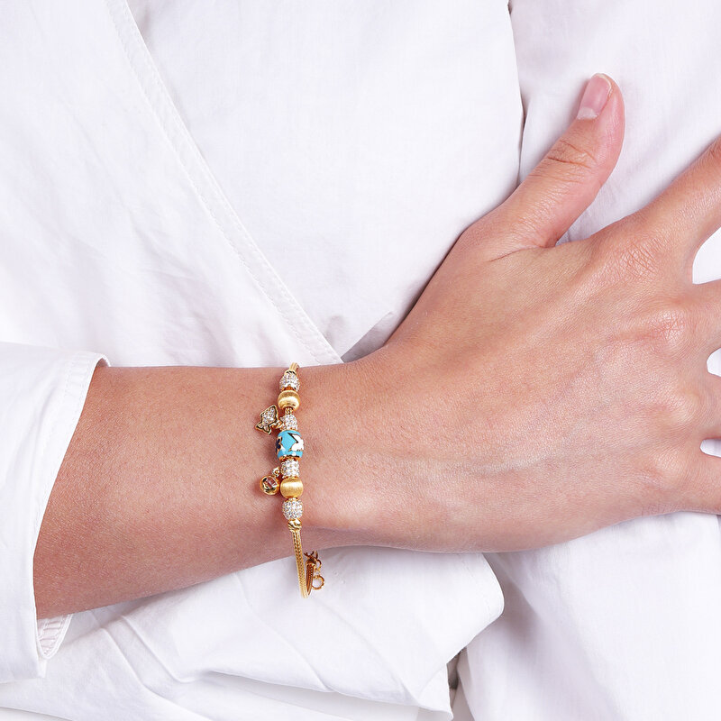 22 Ayar Sarı Altın Charm Bileklik