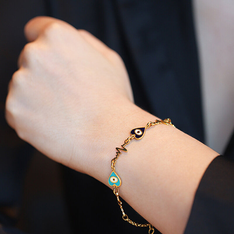 22 Ayar Sarı Altın Nazar Boncuklu Bileklik