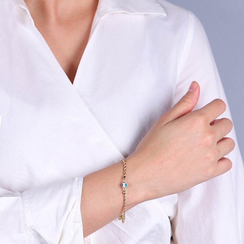 14 Ayar Sarı Altın Nazar Boncuklu Bileklik