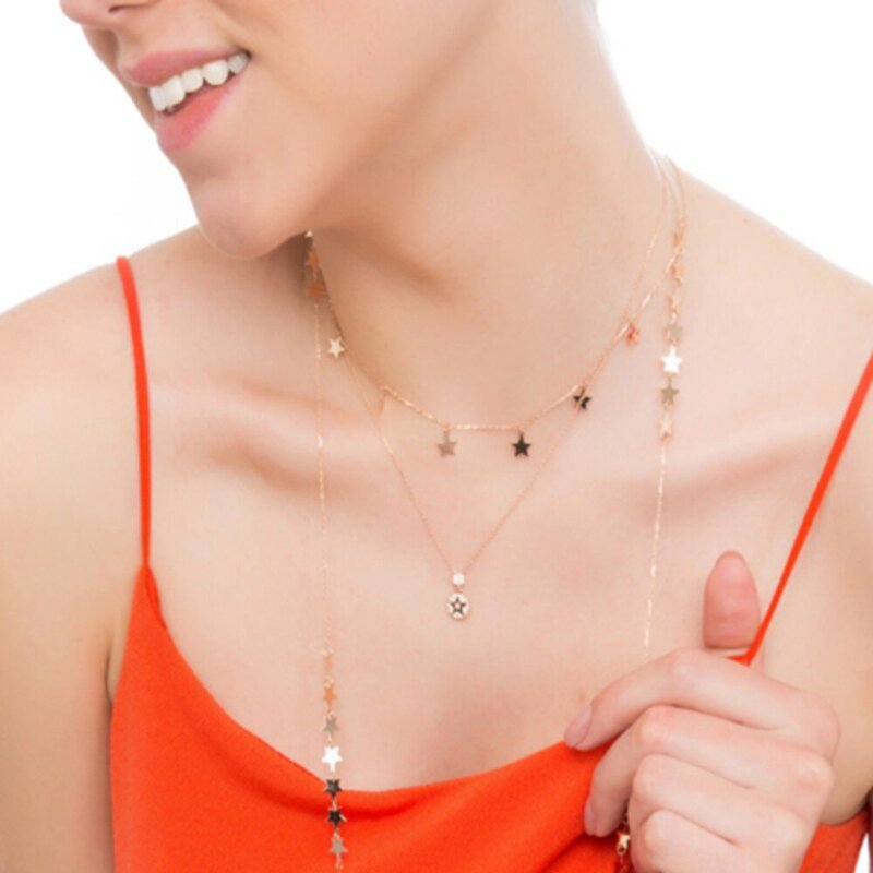 14 Ayar Sarı Altın Yıldız Figürlü Uzun Kolye