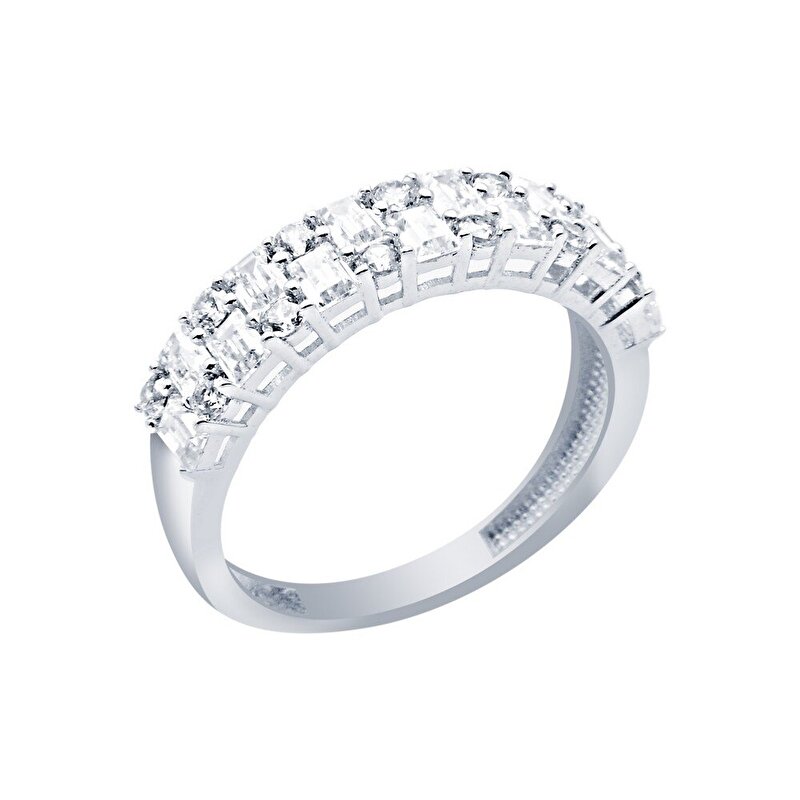 14 Ayar Beyaz Altın Yarımtur Yüzük