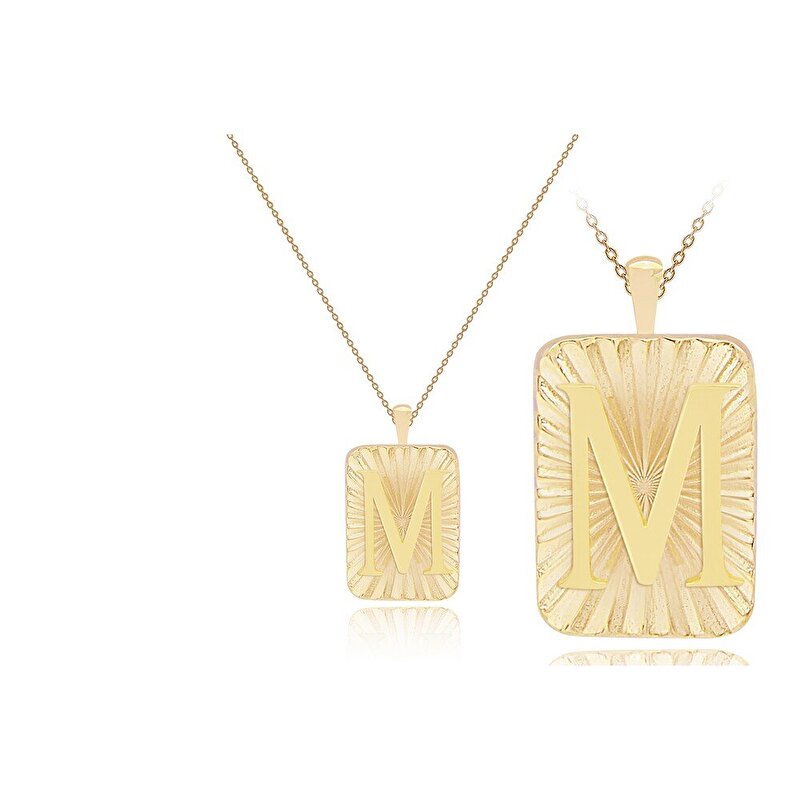 14 Ayar M Harf Plaka Kolye