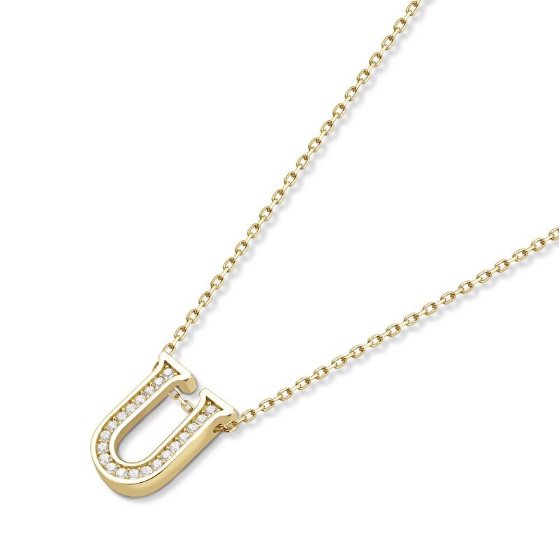 14 Ayar Sarı Altın U Harf Kolye