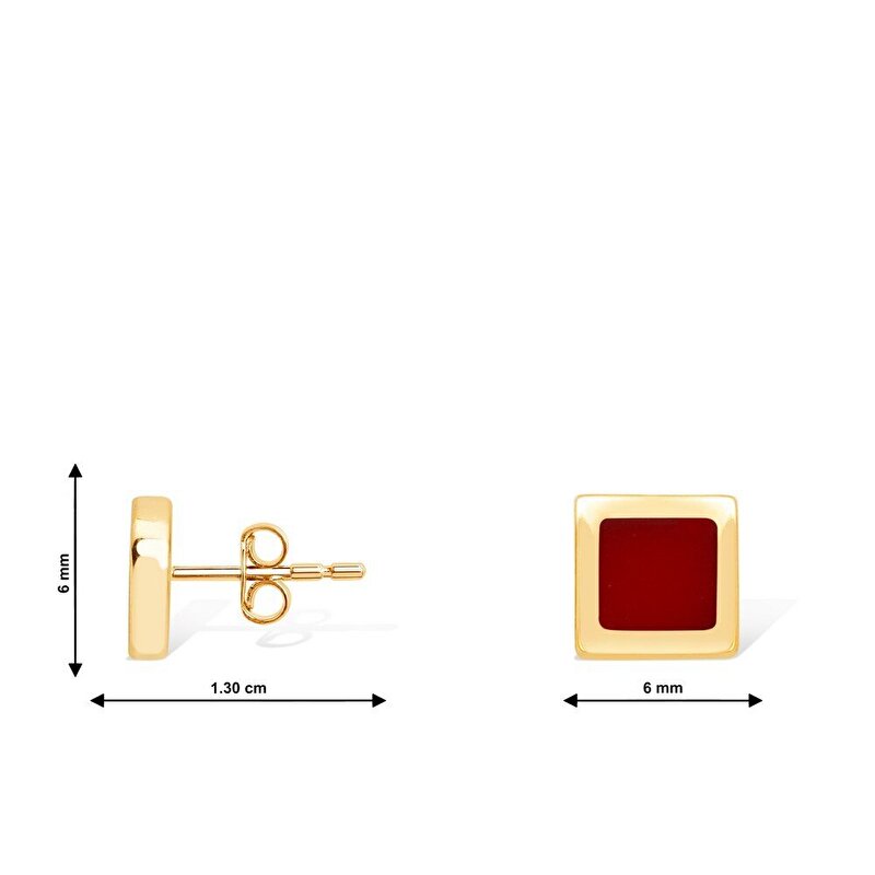 14 Ayar Kırmızı Mineli Minimal Küpe