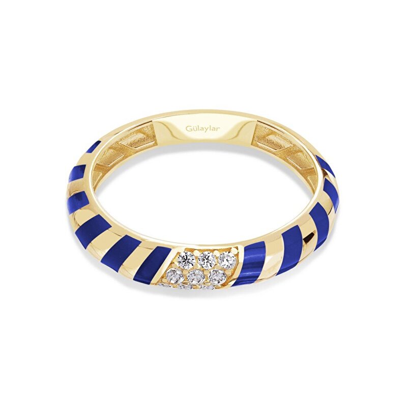 14 Ayar Sarı Altın Mavi Mineli Yüzük