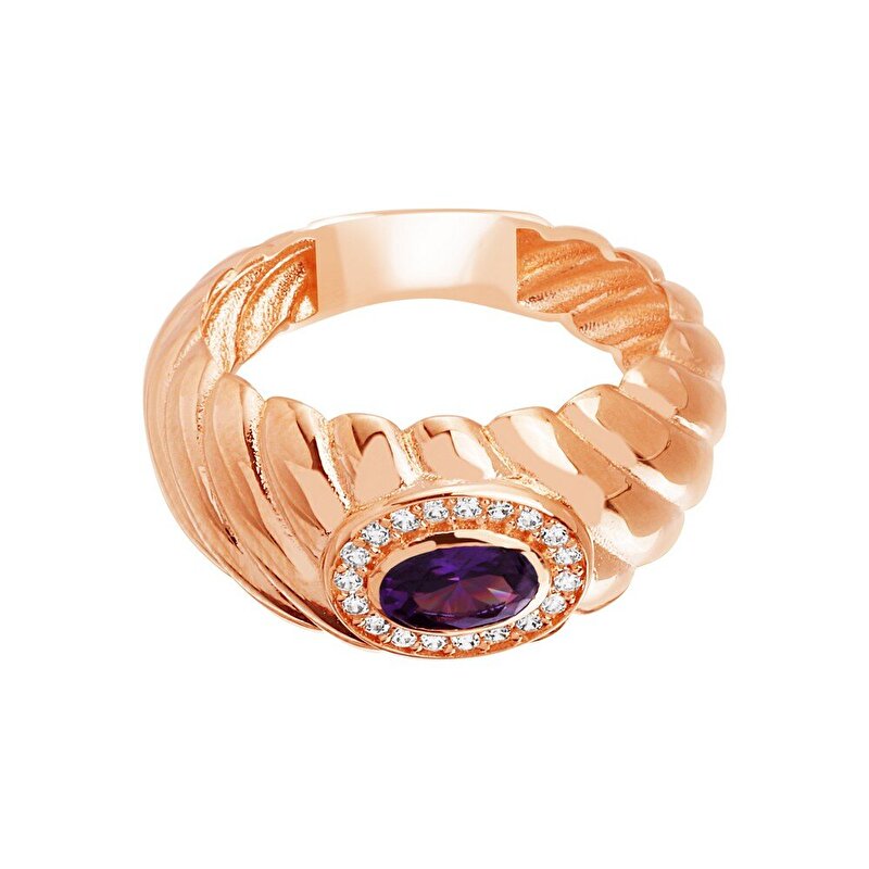 14 Ayar Rose Altın Trend Mor Taşlı Burgu Yüzük