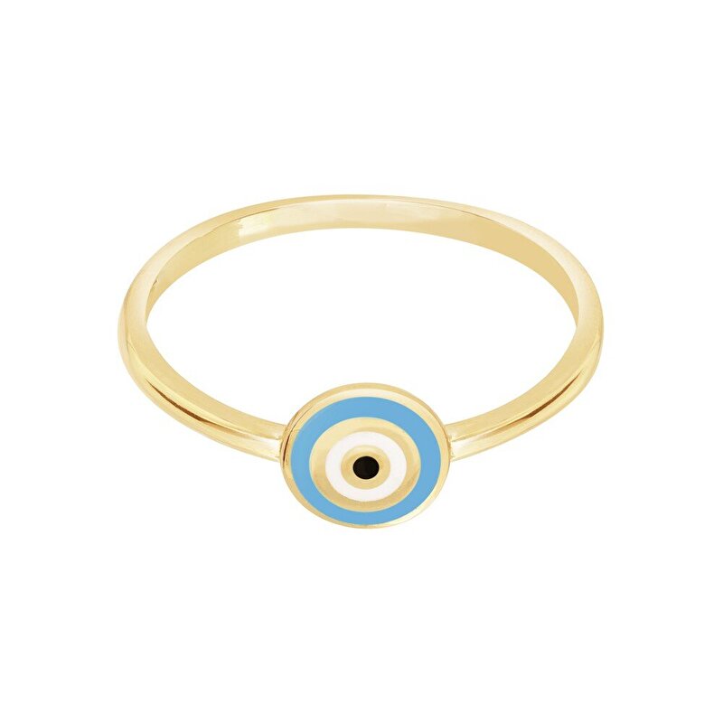 14 Ayar Sarı Altın Mavi Mineli Yüzük