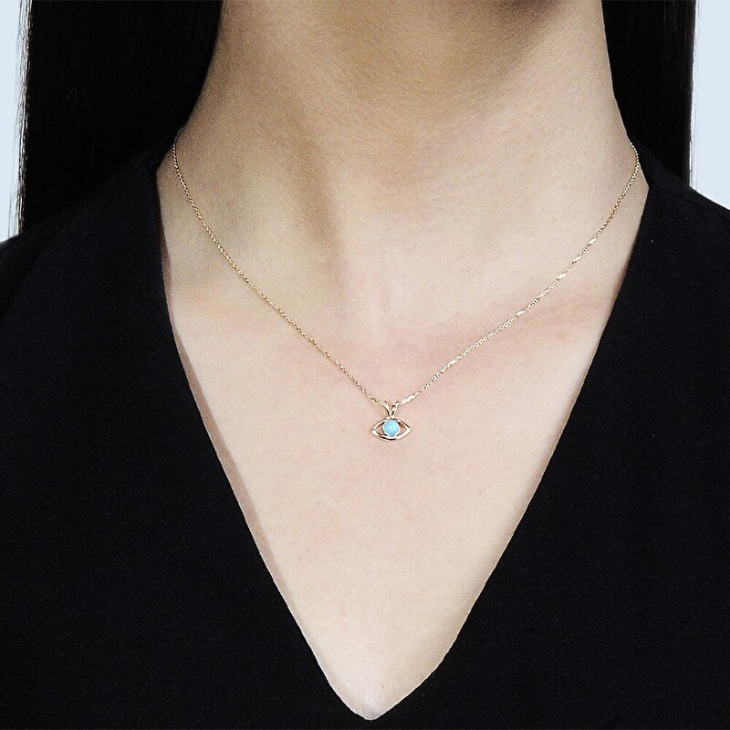 14 Ayar Sarı Altın Firuze Taşlı Kolye