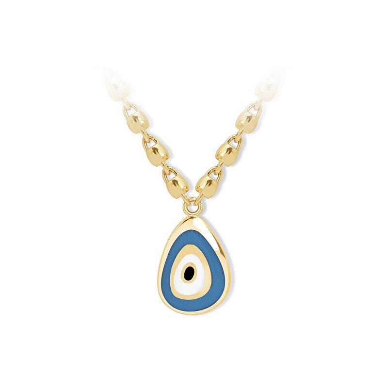 14 Ayar Sarı Altın Mavi Mineli Göz Figürlü Kolye