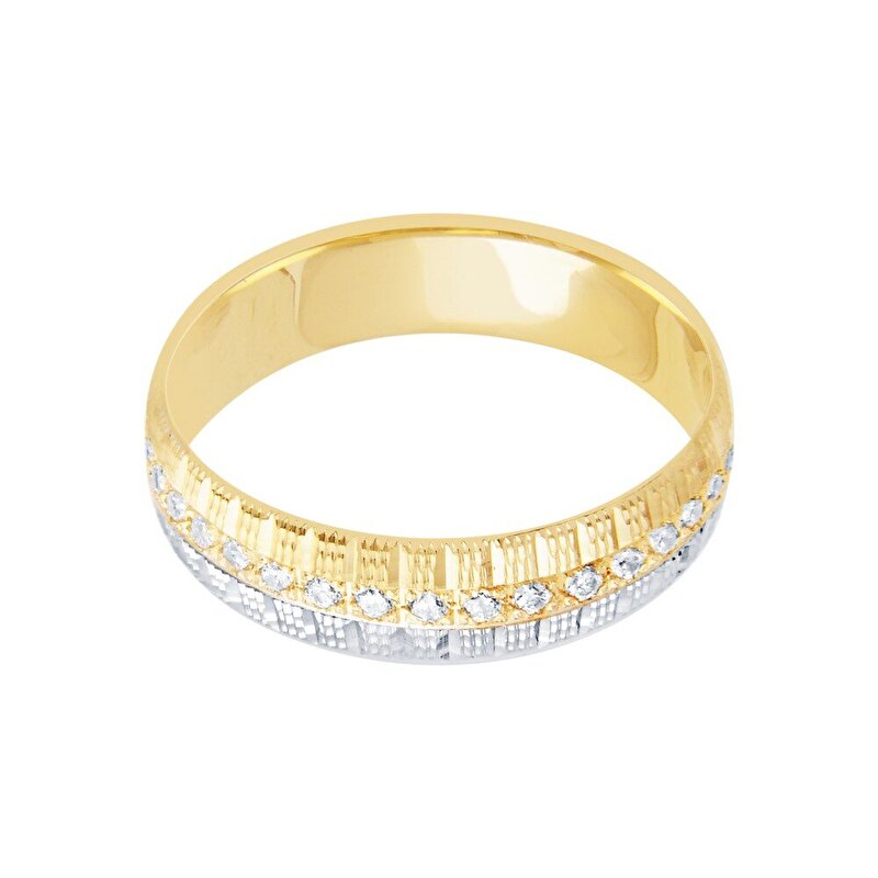 14 Ayar Sarı-Beyaz Altın Modern Alyans