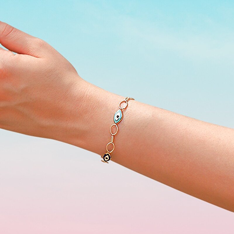 14 Ayar Sarı Altın Nazar Boncuklu Bileklik