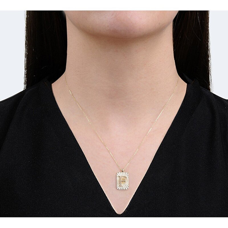 14 Ayar F Harf Plaka Kolye