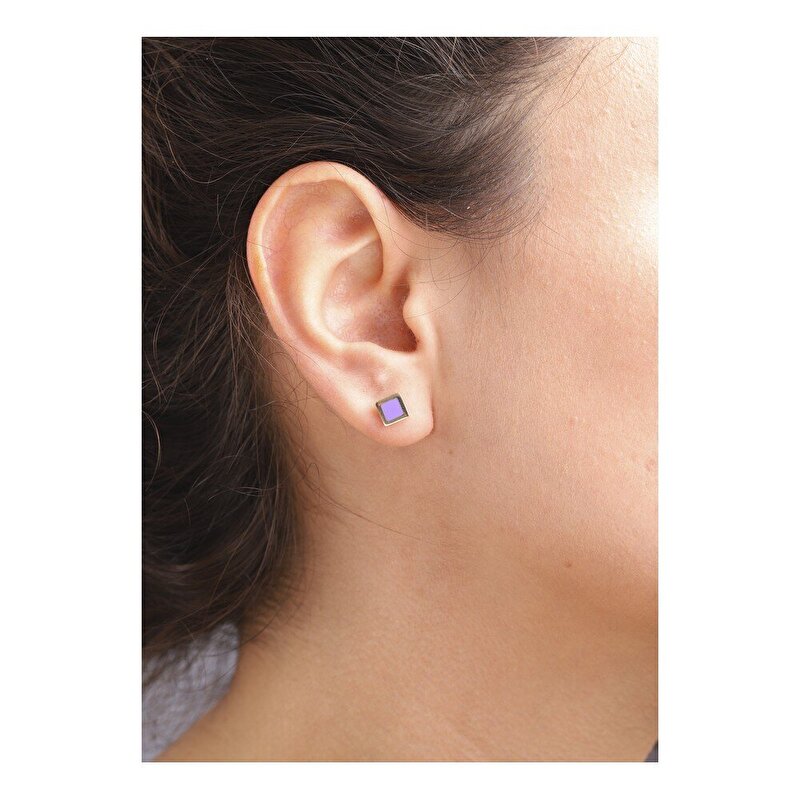 14 Ayar Koyu Mor Mineli Minimal Küpe