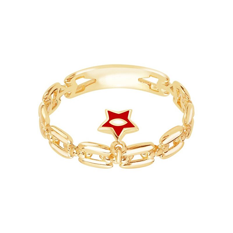 14 Ayar Sarı Altın Kırmızı Mineli Yıldız Yüzük