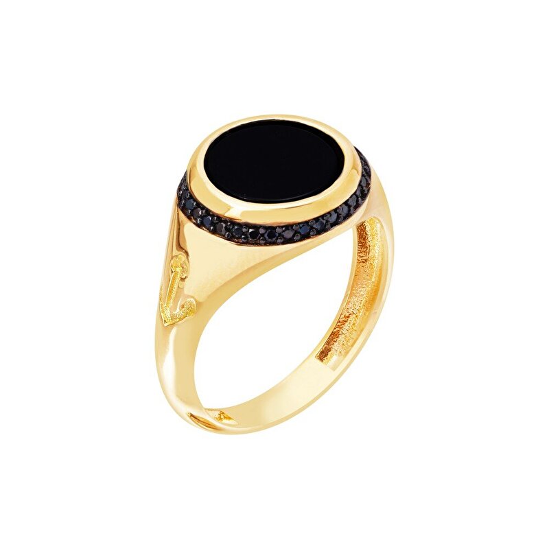 14 Ayar Sarı-Siyah Altın Erkek Yüzük