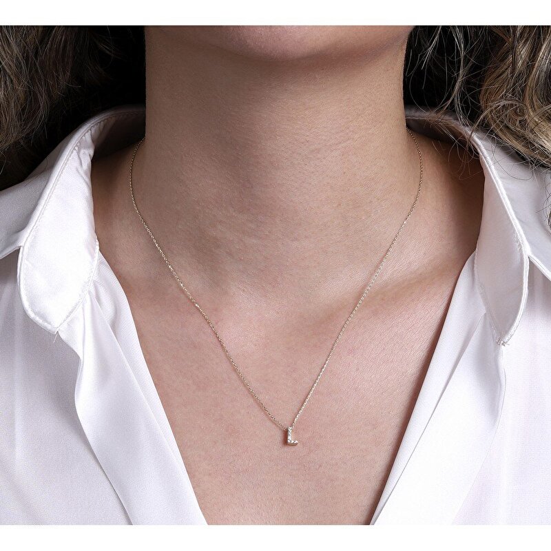 14 Ayar Sarı Altın L Harf Kolye