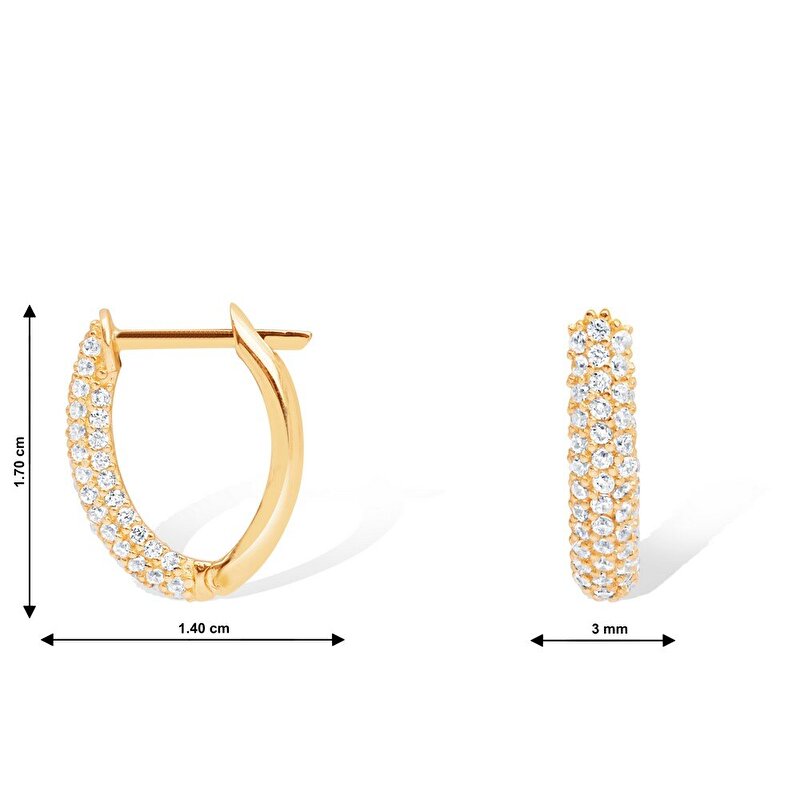14 Ayar Sarı Altın Taşlı Halka Küpe