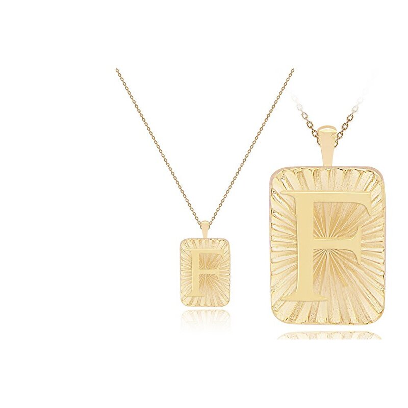 14 Ayar F Harf Plaka Kolye