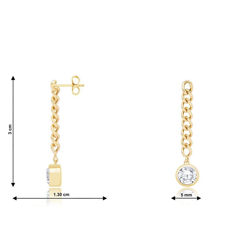 14 Ayar Sarı Altın Sallantılı Zincir Küpe