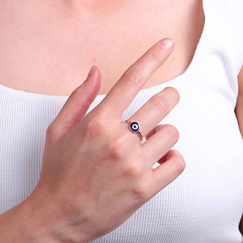 14 Ayar Sarı Altın Mavi Mineli Göz Yüzük