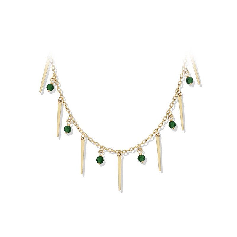 14 Ayar Sarı Altın Yeşil Taşlı Kolye