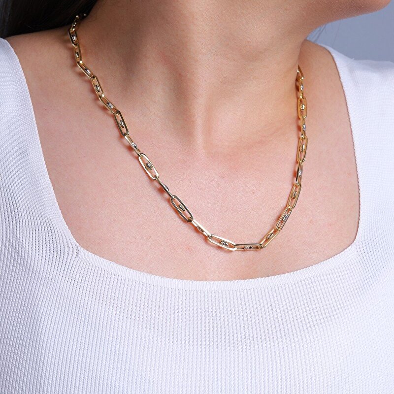 14 Ayar Sarı-Beyaz Altın Ataç Zincir