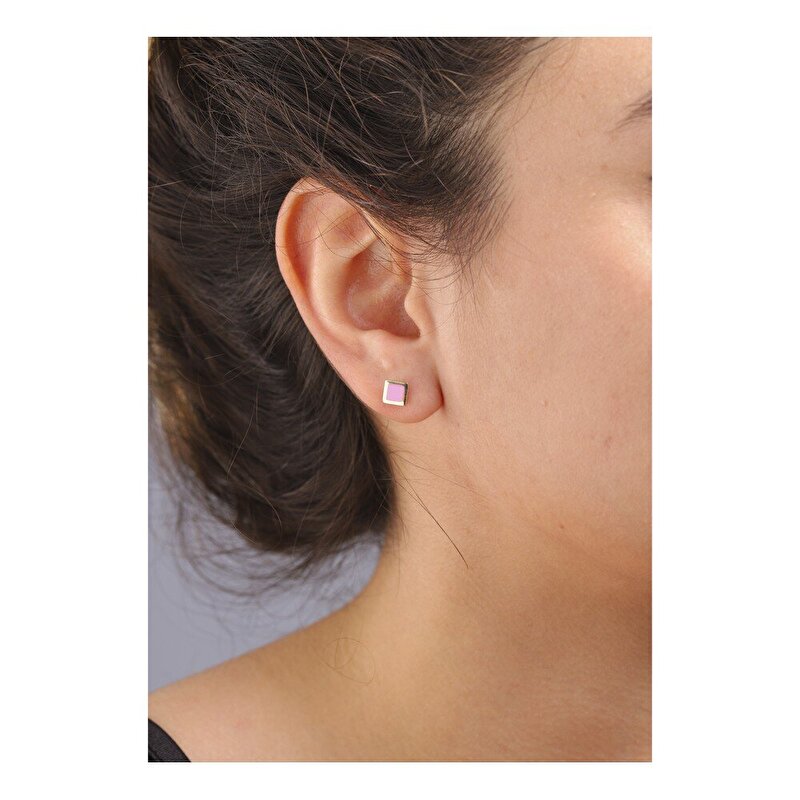 14 Ayar Mor Mineli Minimal Küpe