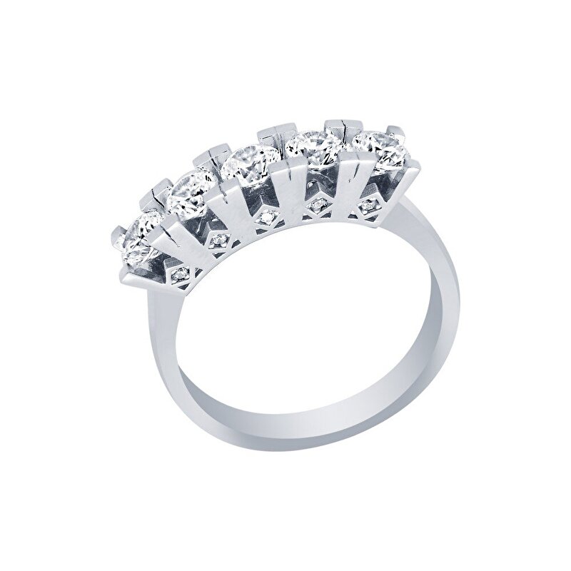 14 Ayar Beyaz Altın Beştaş Yüzük