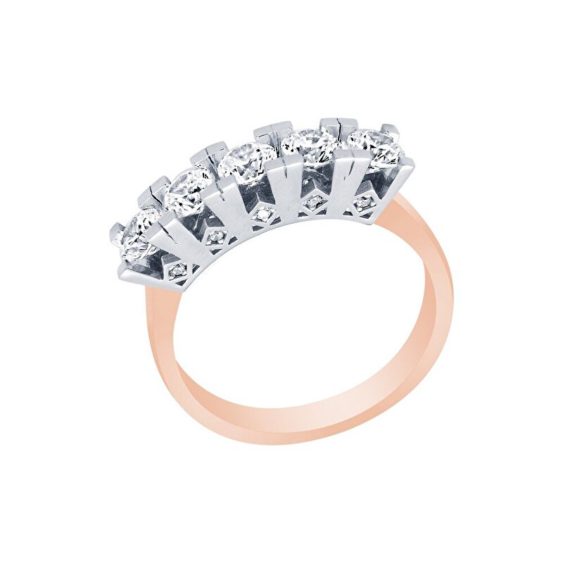 14 Ayar Rose-Beyaz Altın Beştaş Yüzük