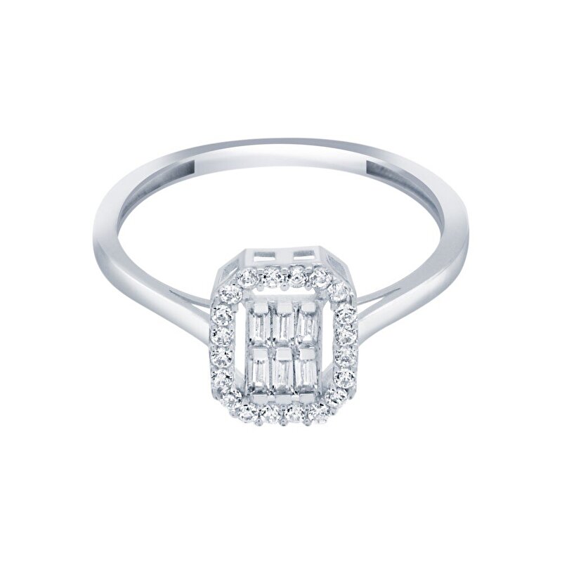 8 Ayar Beyaz Altın Baget Yüzük