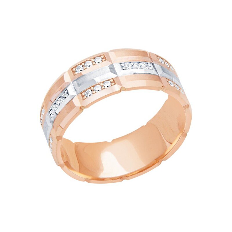 14 Ayar Beyaz-Rose Altın Modern Alyans