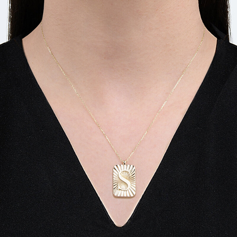 14 Ayar S Harf Plaka Kolye