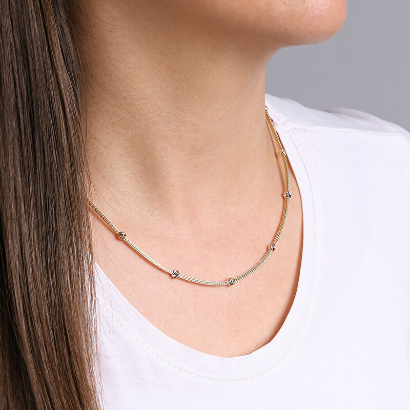 14 Ayar 3 Renkli Altın Dorika Zincir Kolye