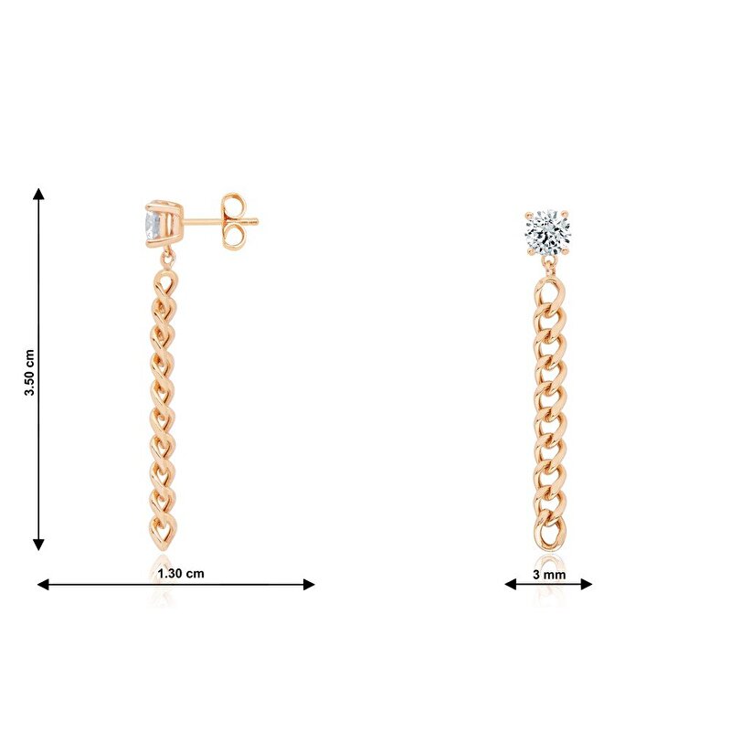 14 Ayar Rose Altın Sallantılı Zincir Küpe