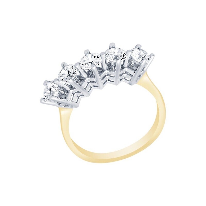 14 Ayar Sarı-Beyaz Altın Beştaş Yüzük