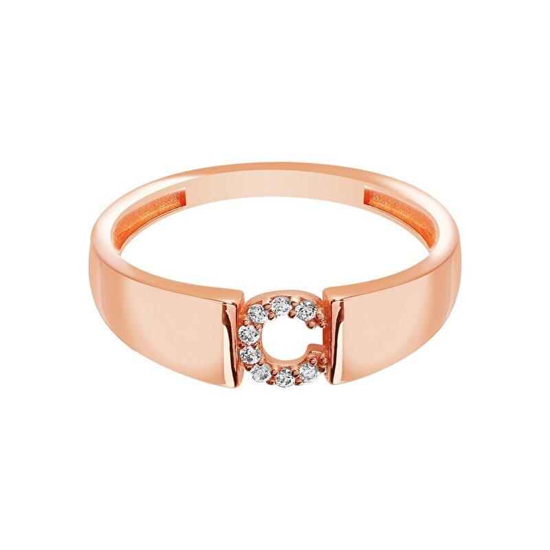 14 Ayar Rose Altın C Harf Yüzük