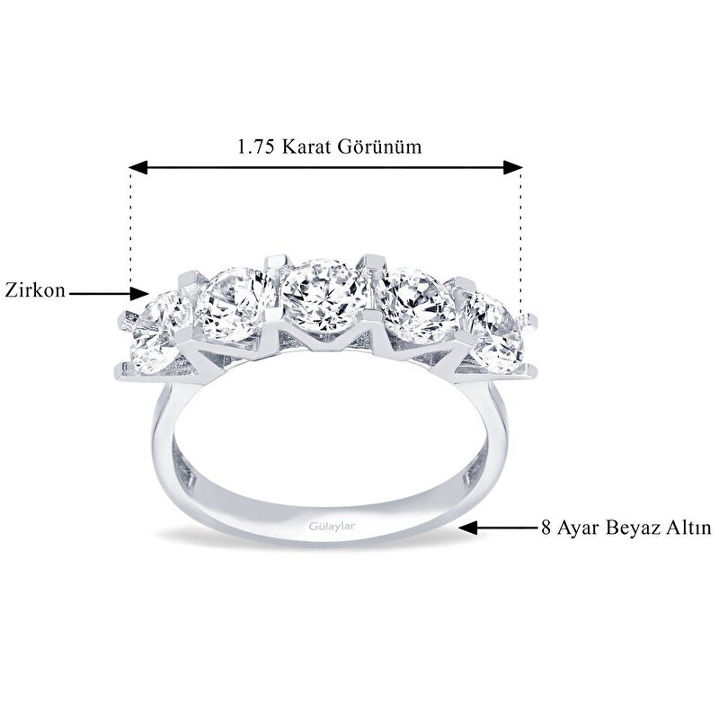 8 Ayar Beyaz Altın Beştaş Yüzük